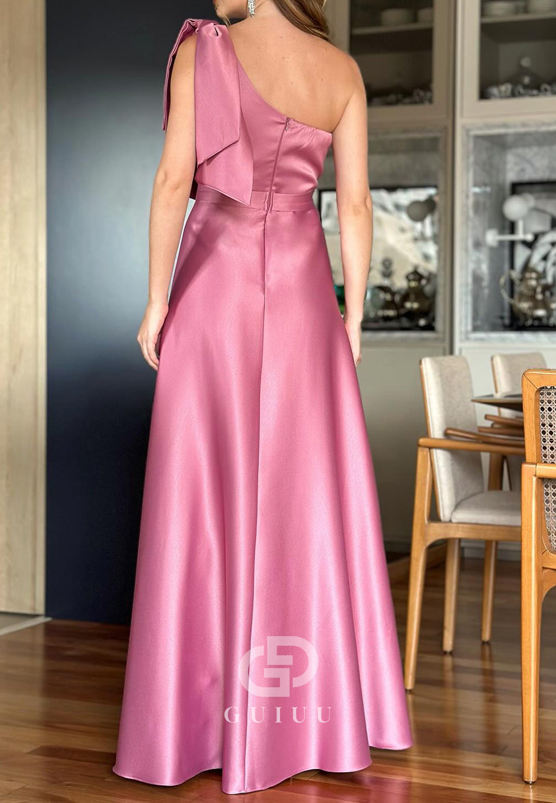 One Shoulder Bowknot Sleeveless Empire-Waist Mother of the Bride Dress