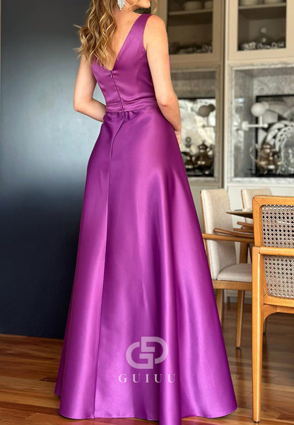 Simple A-Line Spagheeti Straps Scoop Slit Mother of the Bride Dress