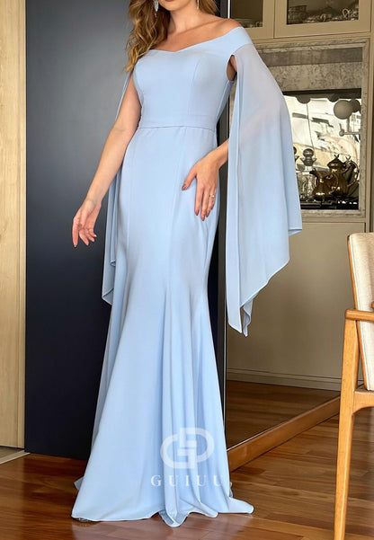 Elegant Off-Shoulder Cap Sleeves Mermaid Mother of the Bride Dress