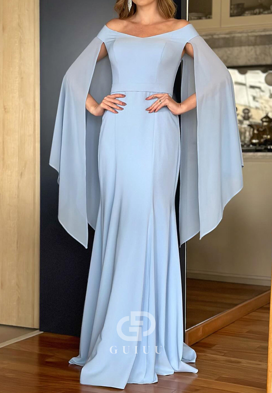 Elegant Off-Shoulder Cap Sleeves Mermaid Mother of the Bride Dress