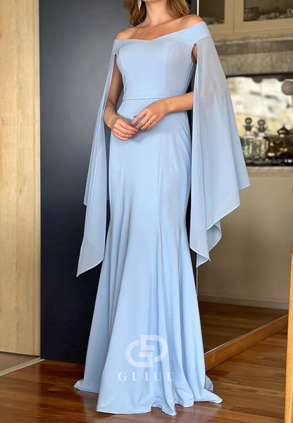 Elegant Off-Shoulder Cap Sleeves Mermaid Mother of the Bride Dress