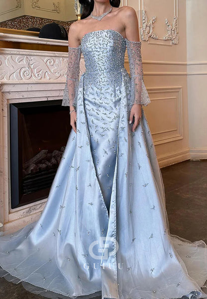 Elegant Long Sleeves Off-Shoulder Sequins Corset Evening Dress