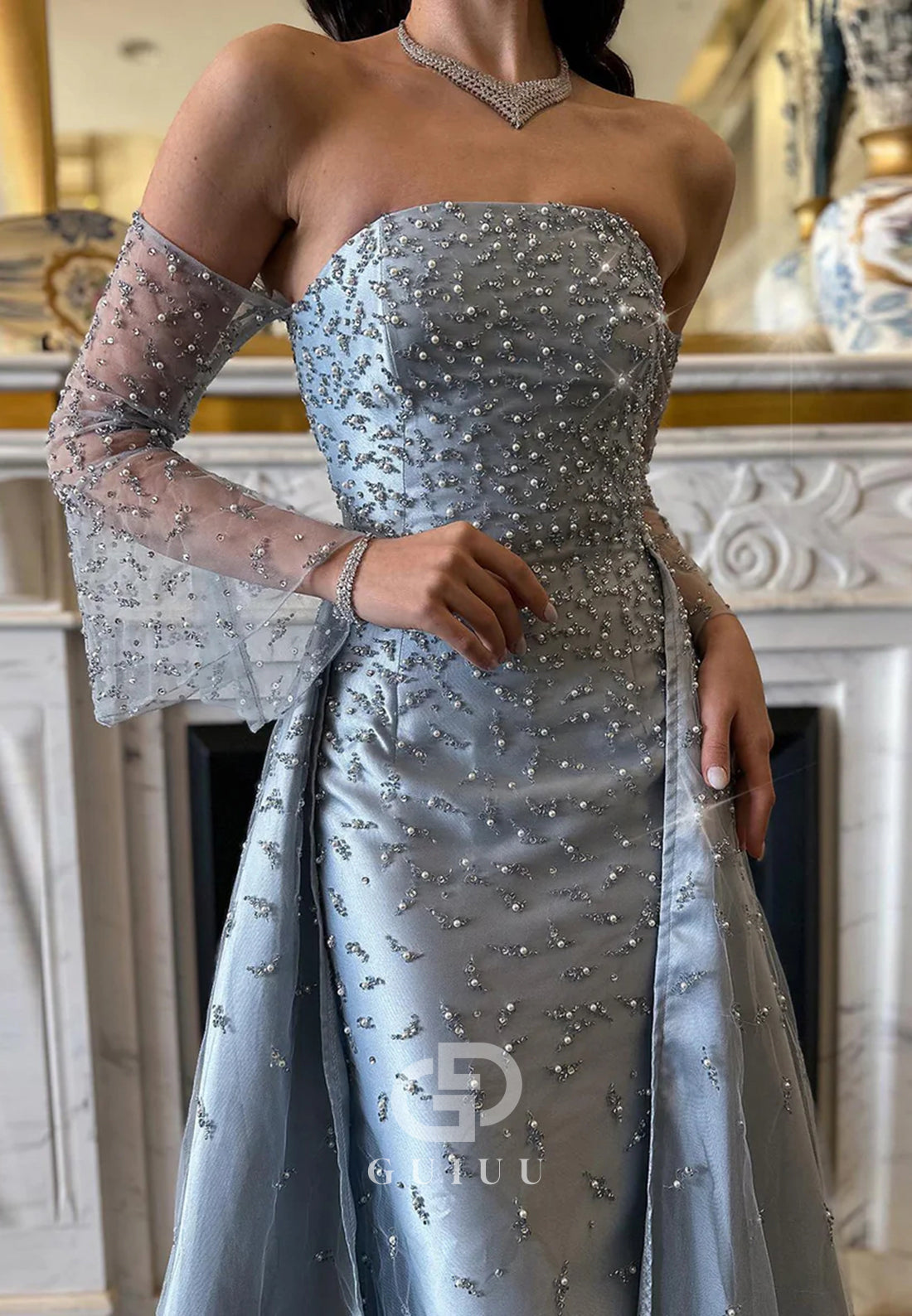 Elegant Long Sleeves Off-Shoulder Sequins Corset Evening Dress