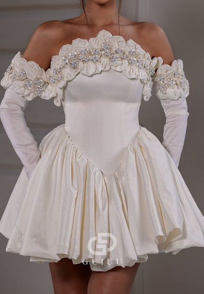 Charming Strapless Floral Appliques Short Wedding Dress