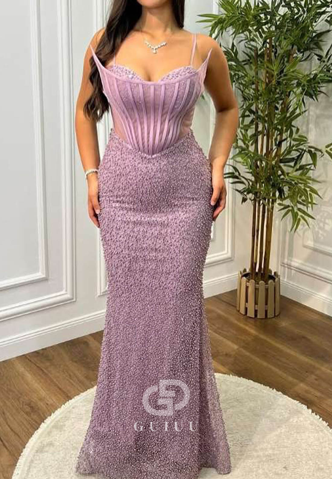 Spaghetti Straps Sweetheart Corset Tulle Sequins Prom Dress