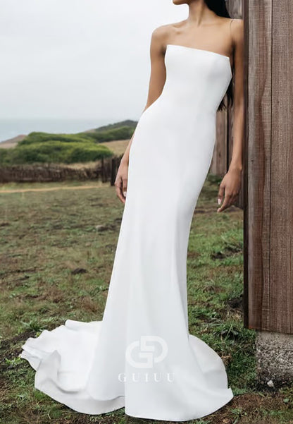 Strapless Sleeveless Satin Mermaid Wedding Dress