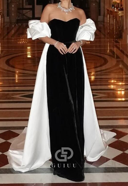 Black Sleeveless Strapless Cape A-Line Evening Dress