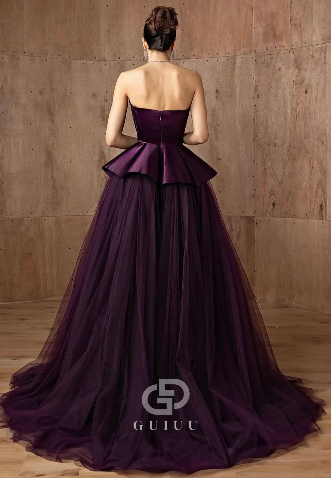 Plum Strapless Sleeveless Corset A-Line Evening Dress
