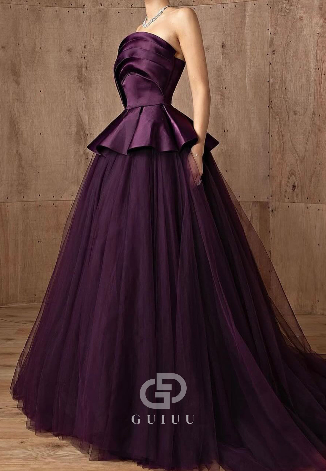 Plum Strapless Sleeveless Corset A-Line Evening Dress