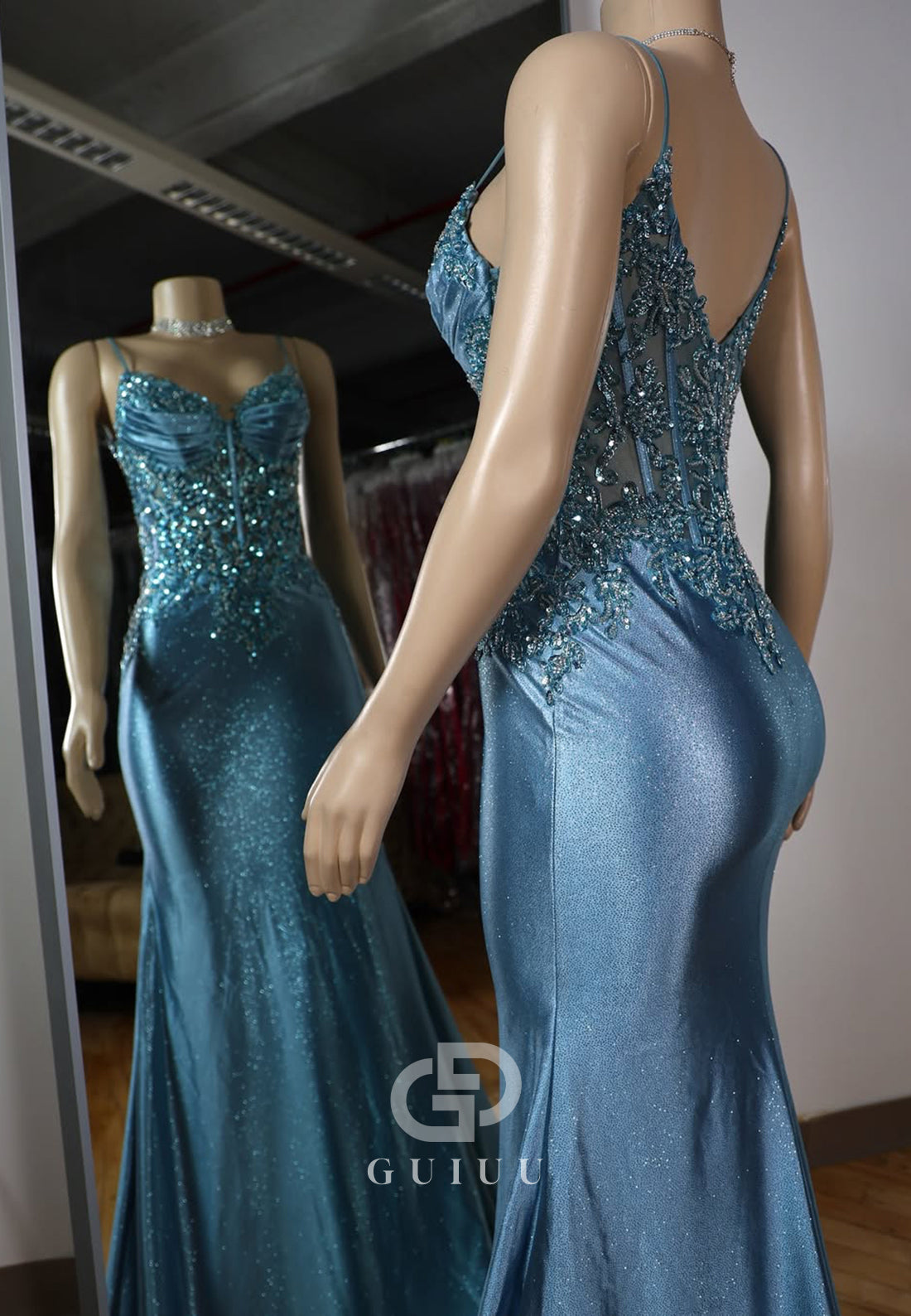 Mermaid Strapless Sleeveless Sequined and Beaded Court Train Prom Party Dress
