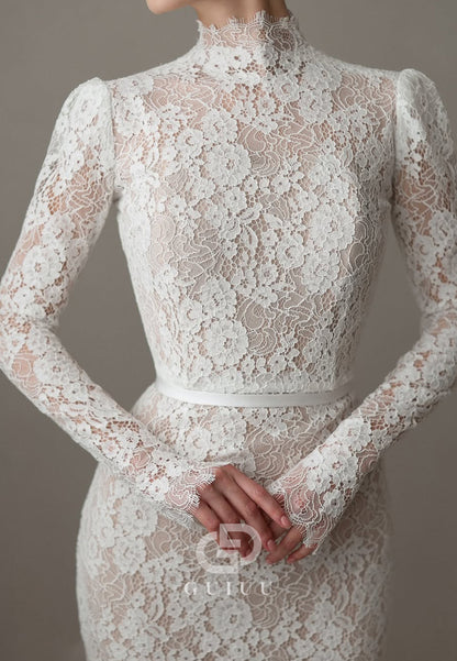 High Neck Long Sleeves Empire-Waist Wedding Dress
