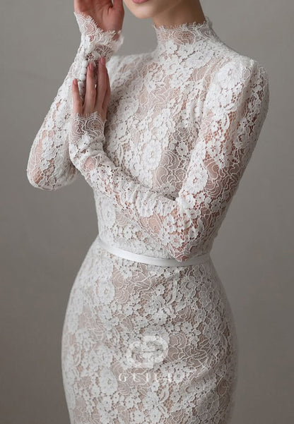 High Neck Long Sleeves Empire-Waist Wedding Dress