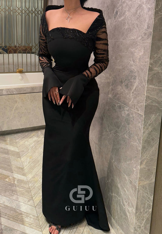 Black Long Sleeves Square A-Line Evening Dress