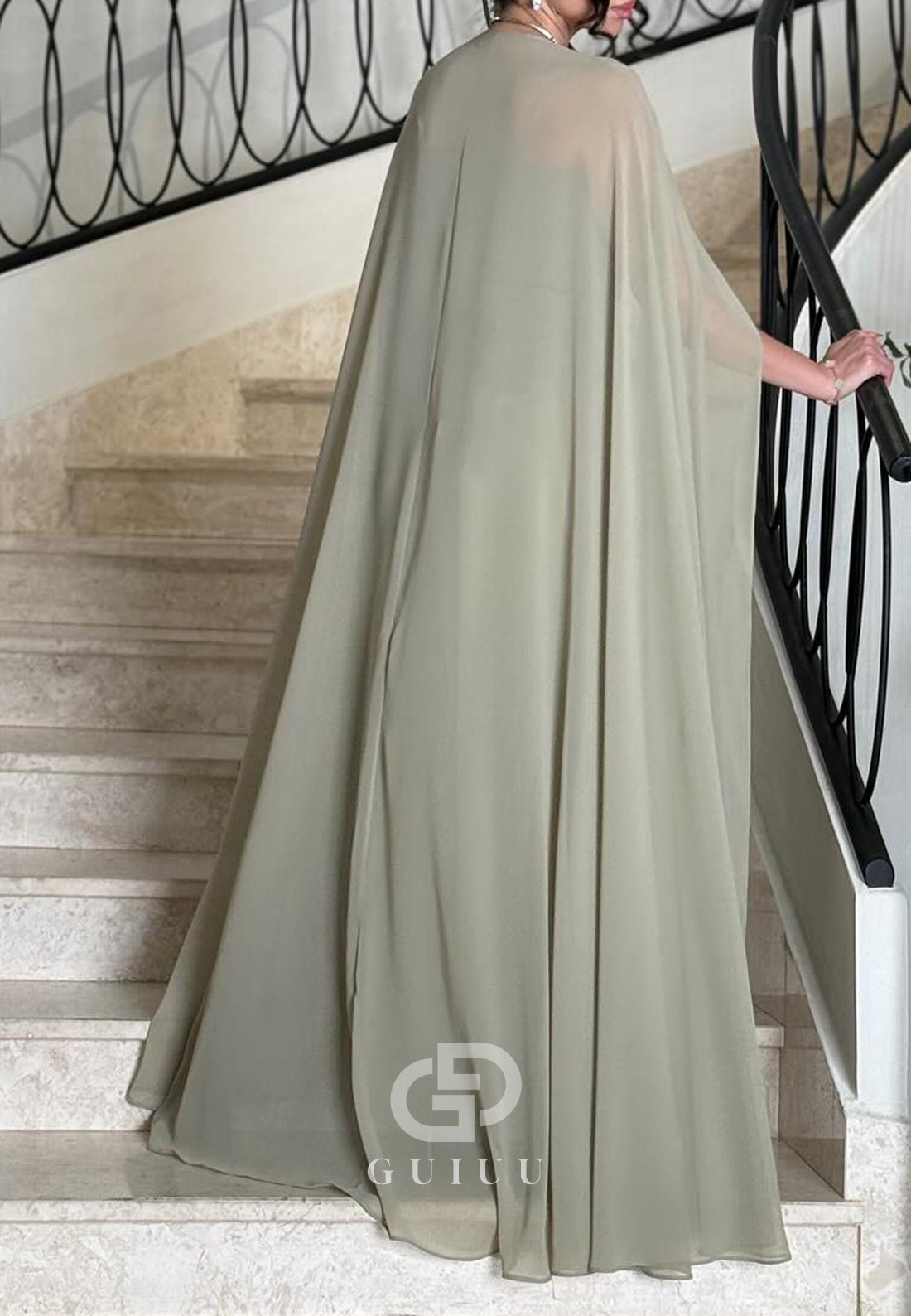 Dusty Sage Cape Sweetheart Corset A-Line Prom Dress