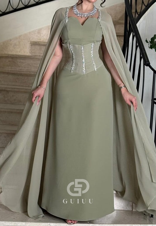 Dusty Sage Cape Sweetheart Corset A-Line Prom Dress