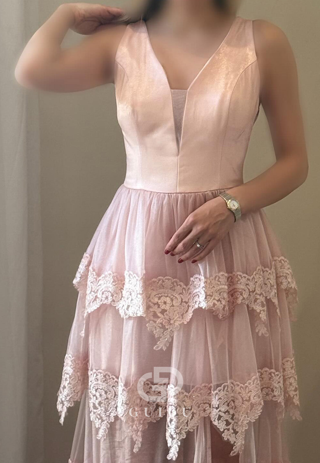 Simple Spaghetti Straps V-Neck Ruffles A-Line Prom Dress