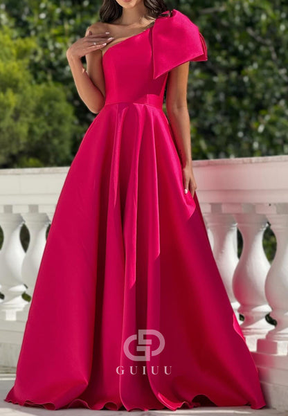 Fuchsia A-Line One Shoulder Sleeveless Empire-Waist Prom Dress