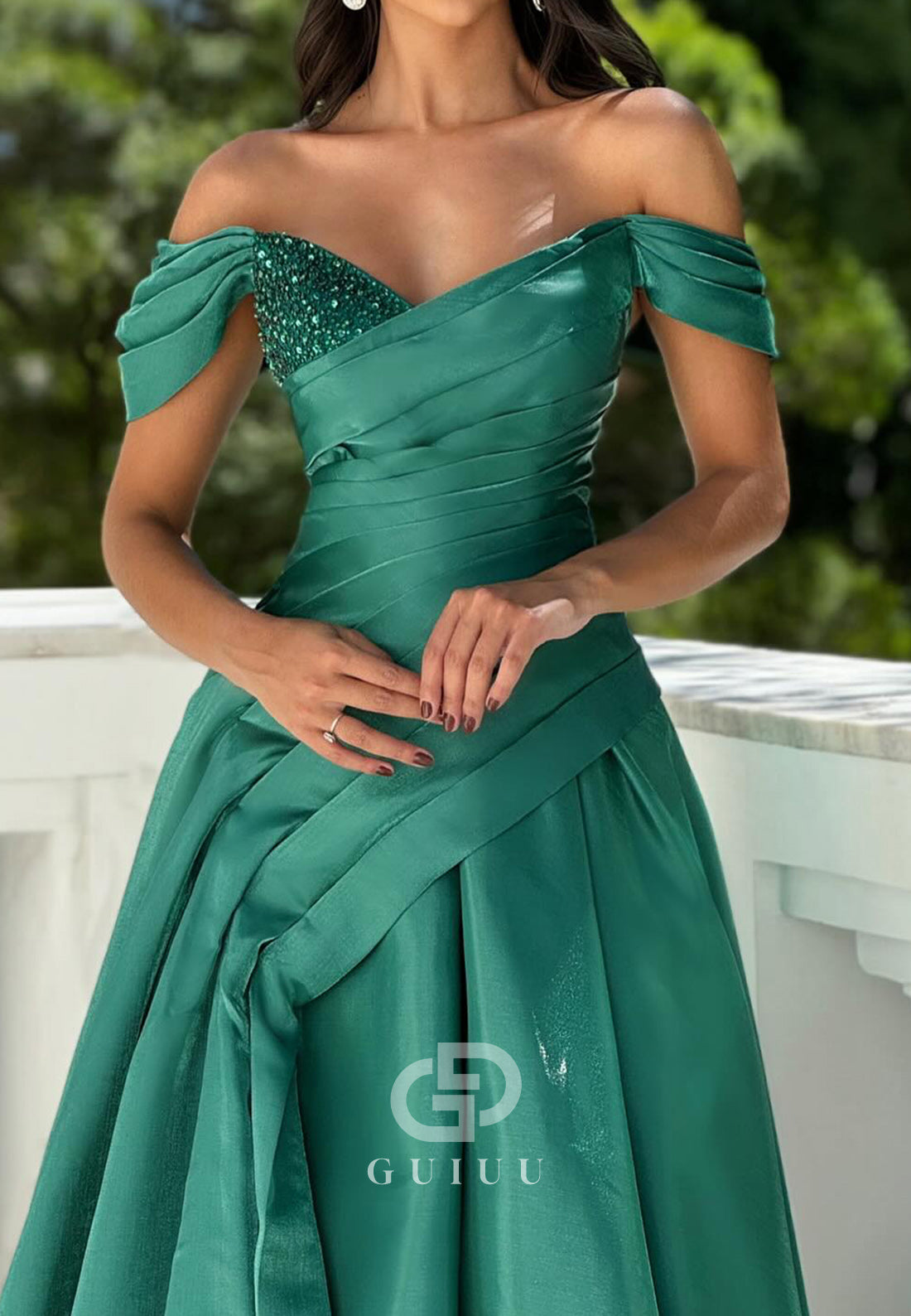 Charming A-Line Off-Shoulder Slit Ruched Prom Dress
