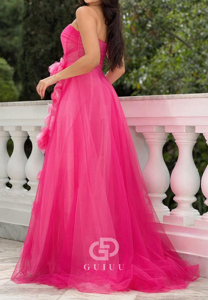 Blushing Pink Sleeveless Strapless Floral Appliques A-Line Prom Dress