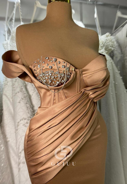 Sheath Sleeveless Beaded Ruched Evening Dress