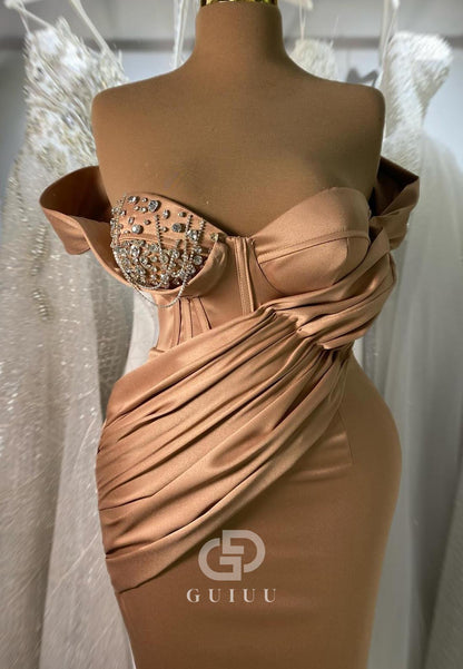 Sheath Sleeveless Beaded Ruched Evening Dress