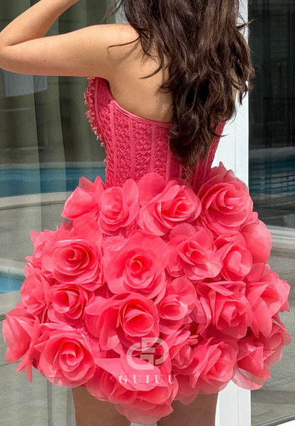 Flamingo Scoop Sleeveless Corset Appliques Homecoming Dress