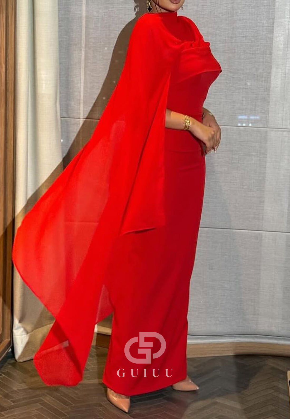 Red Sleeveless Scoop Corset Ruched Satin Evening Dress