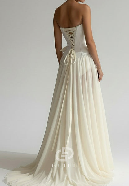 Simple Sleeveless Strapless Bowknot Empire-Waist Evening Dress