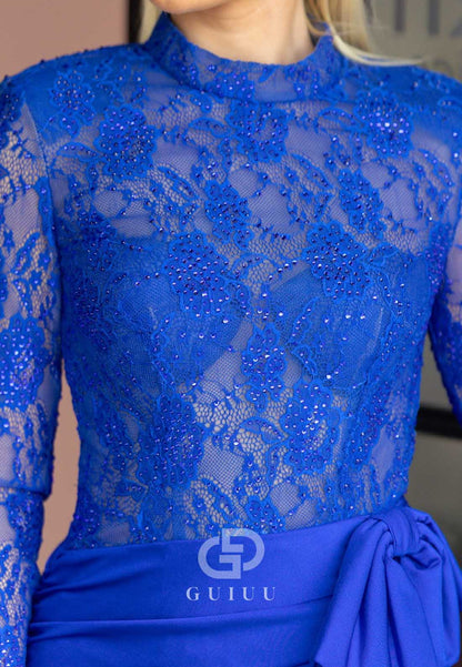 Royal Blue Long Sleeves High Neck Mini Homecoming Dress