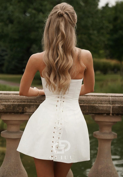 White Sleeveless V-Neck Satin Short Homecoming Dress