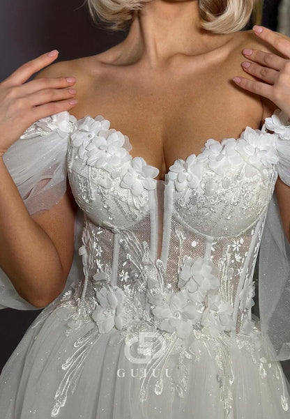 Charming Scoop Short Sleeves Slit Lace Wedding Dress