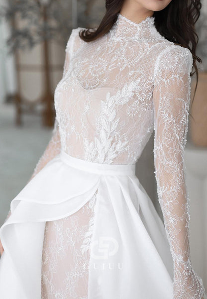 Gorgeous Long Sleeves High Neck A-Line Lace Wedding Dress
