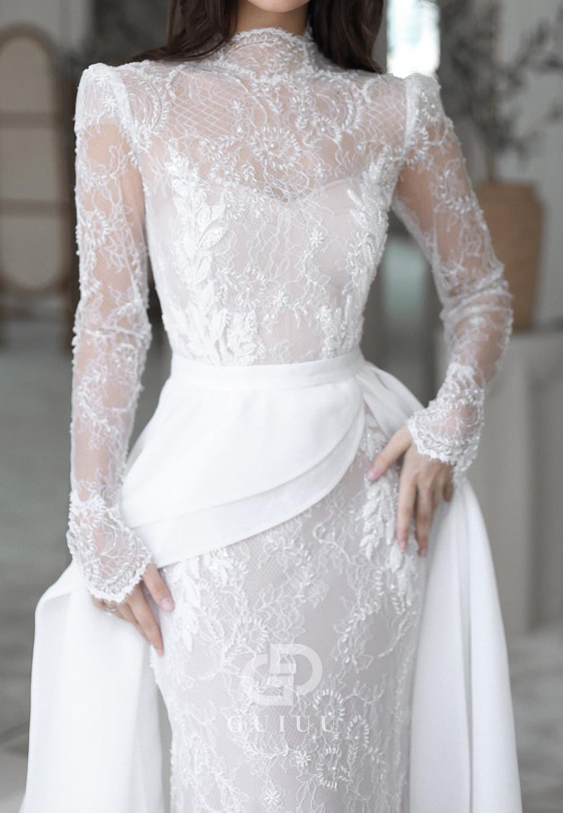 Gorgeous Long Sleeves High Neck A-Line Lace Wedding Dress