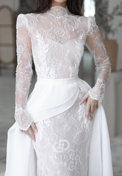Gorgeous Long Sleeves High Neck A-Line Lace Wedding Dress