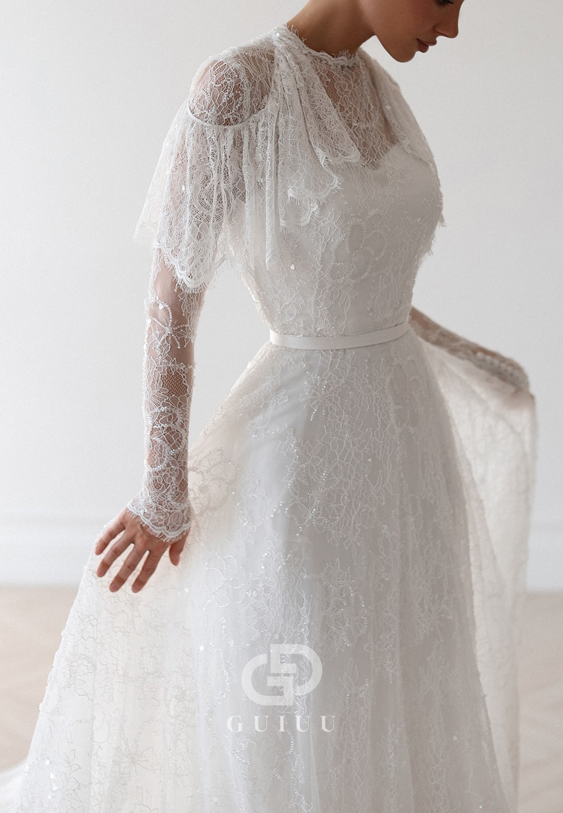 A-Line Long Sleeves Scoop Corset Lace Romantic Wedding Dress