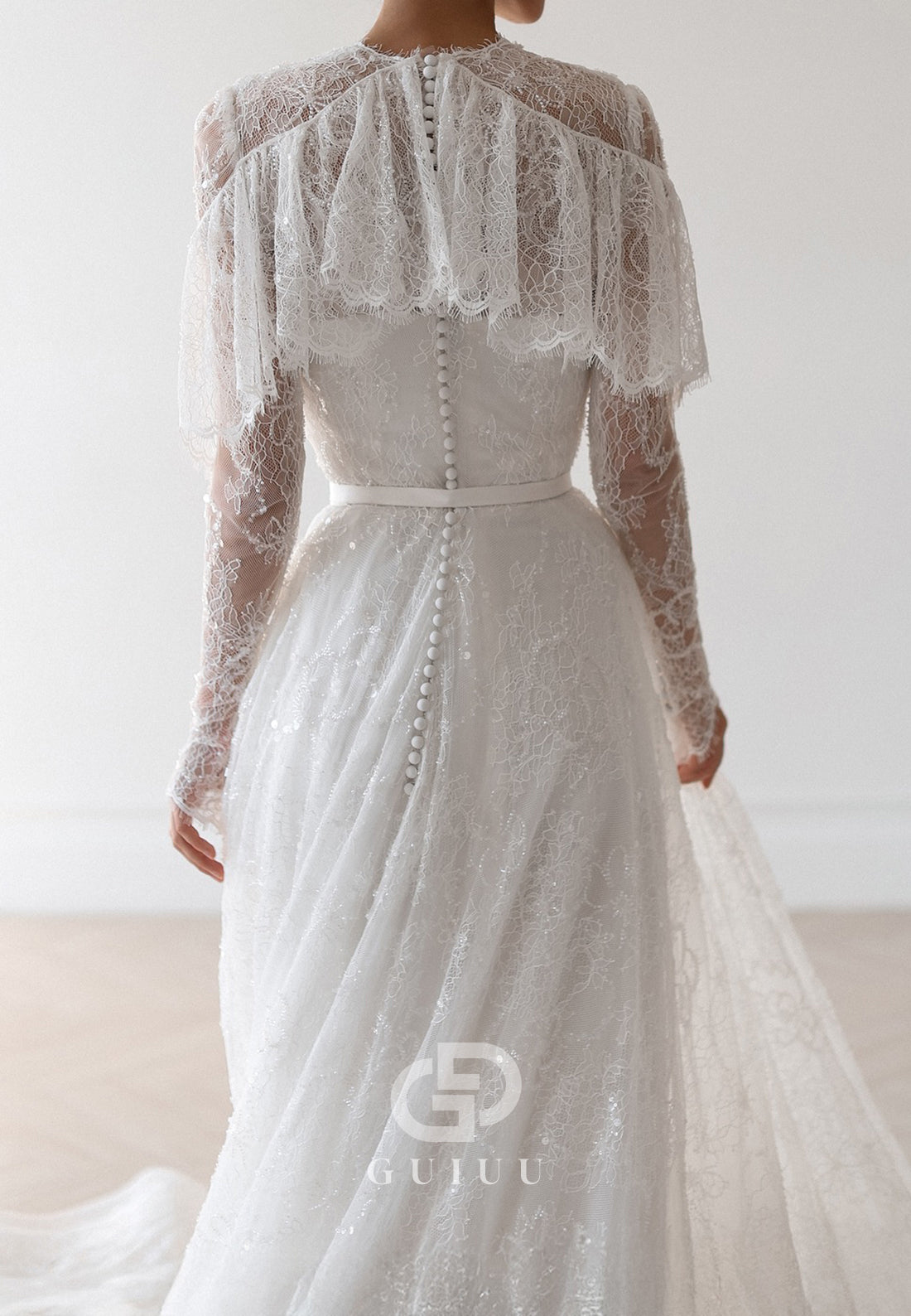 A-Line Long Sleeves Scoop Corset Lace Romantic Wedding Dress