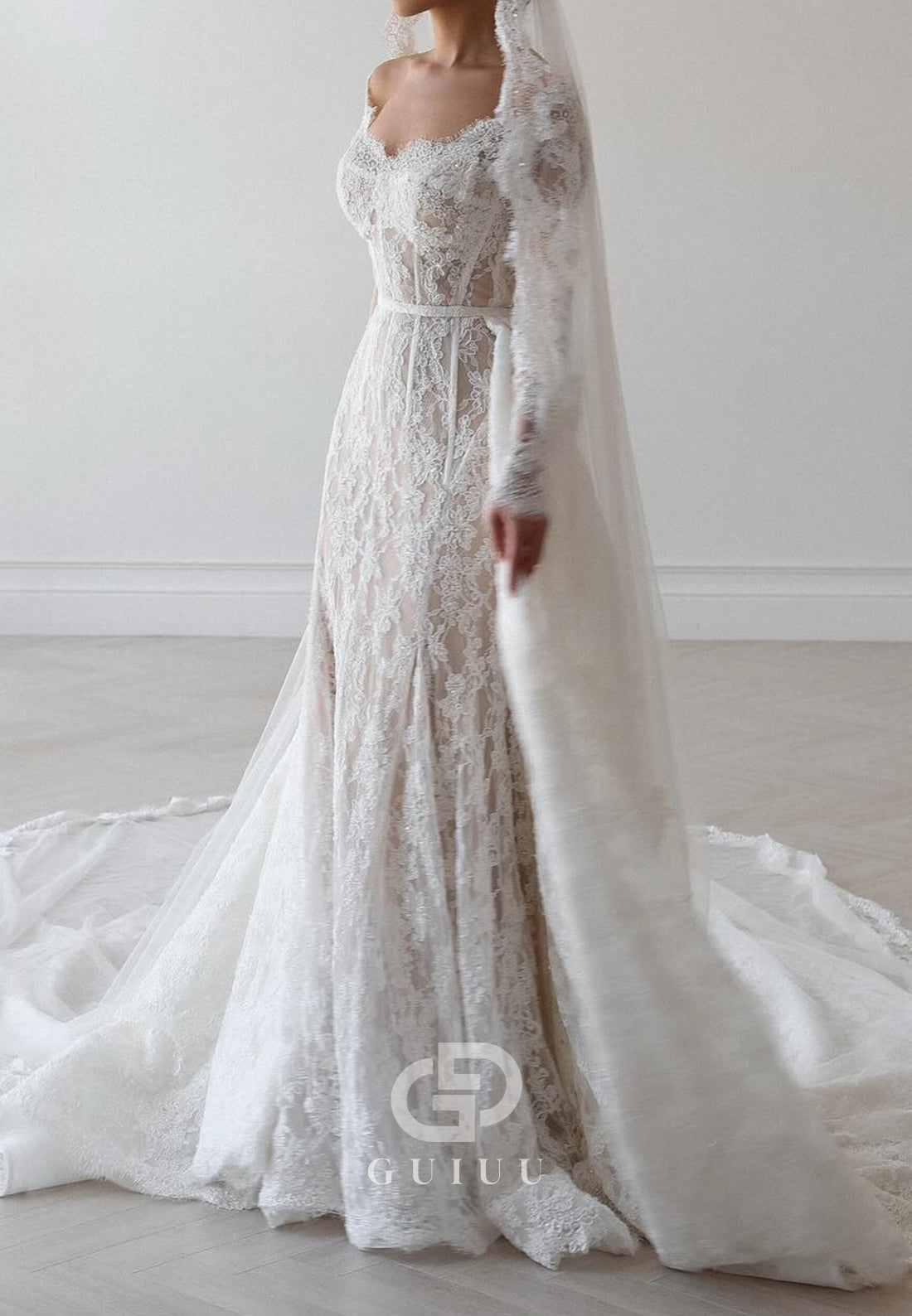 Elegant Long Sleeves Scoop Corset Tulle Lace Wedding Dress