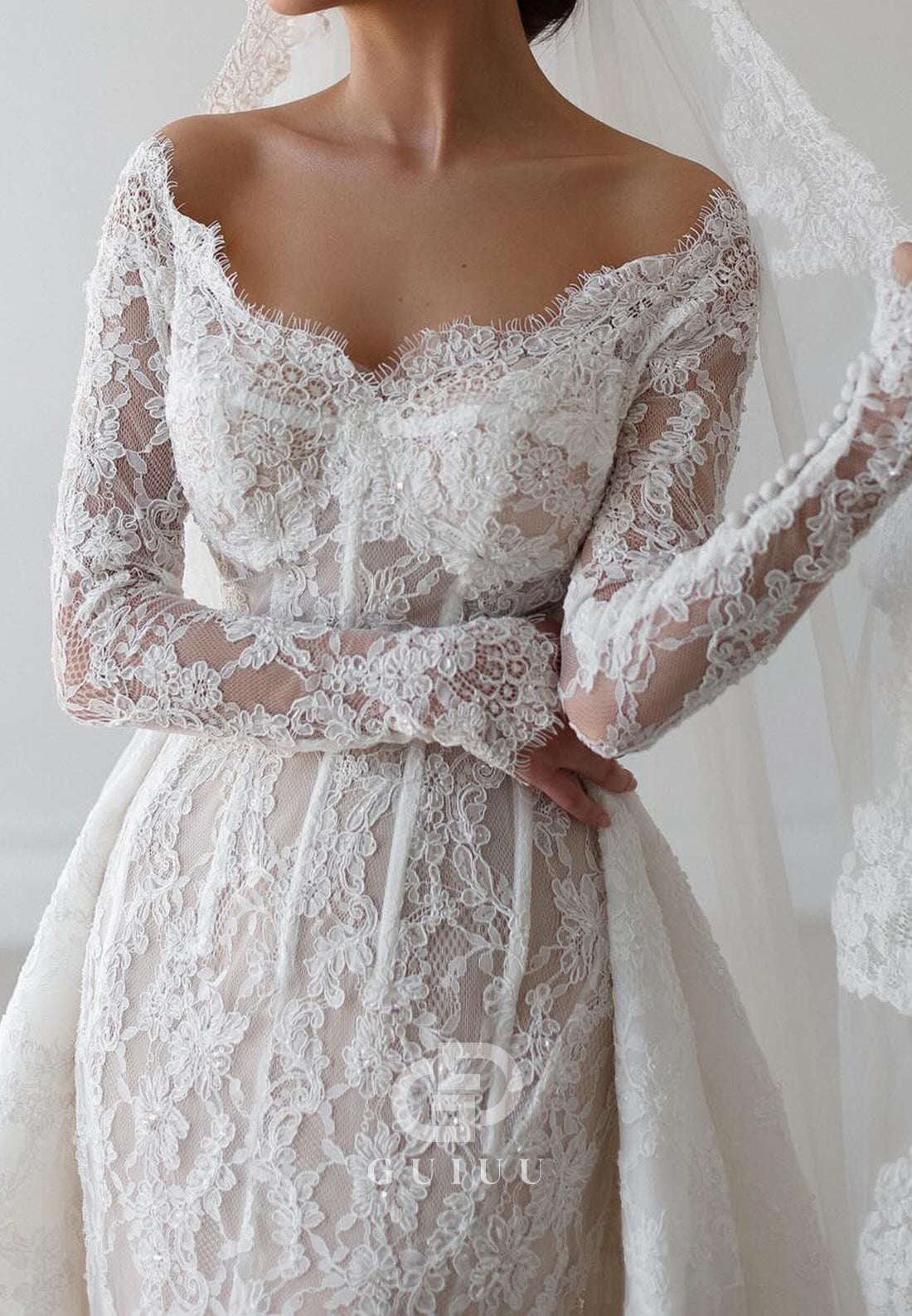 Elegant Long Sleeves Scoop Corset Tulle Lace Wedding Dress