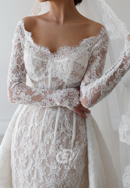 Elegant Long Sleeves Scoop Corset Tulle Lace Wedding Dress
