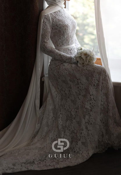 Charming A-Line High Neck Lace Appliques A-Line Wedding Dress