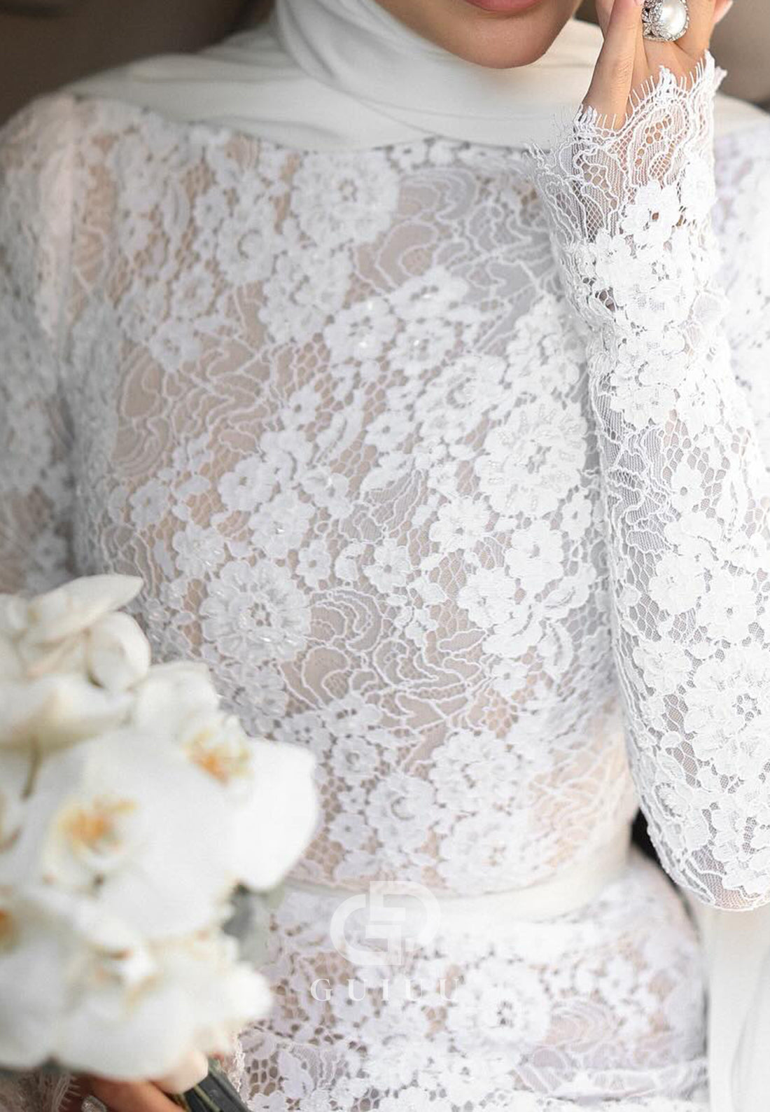 Charming A-Line High Neck Lace Appliques A-Line Wedding Dress