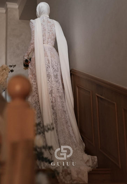 Charming A-Line High Neck Lace Appliques A-Line Wedding Dress