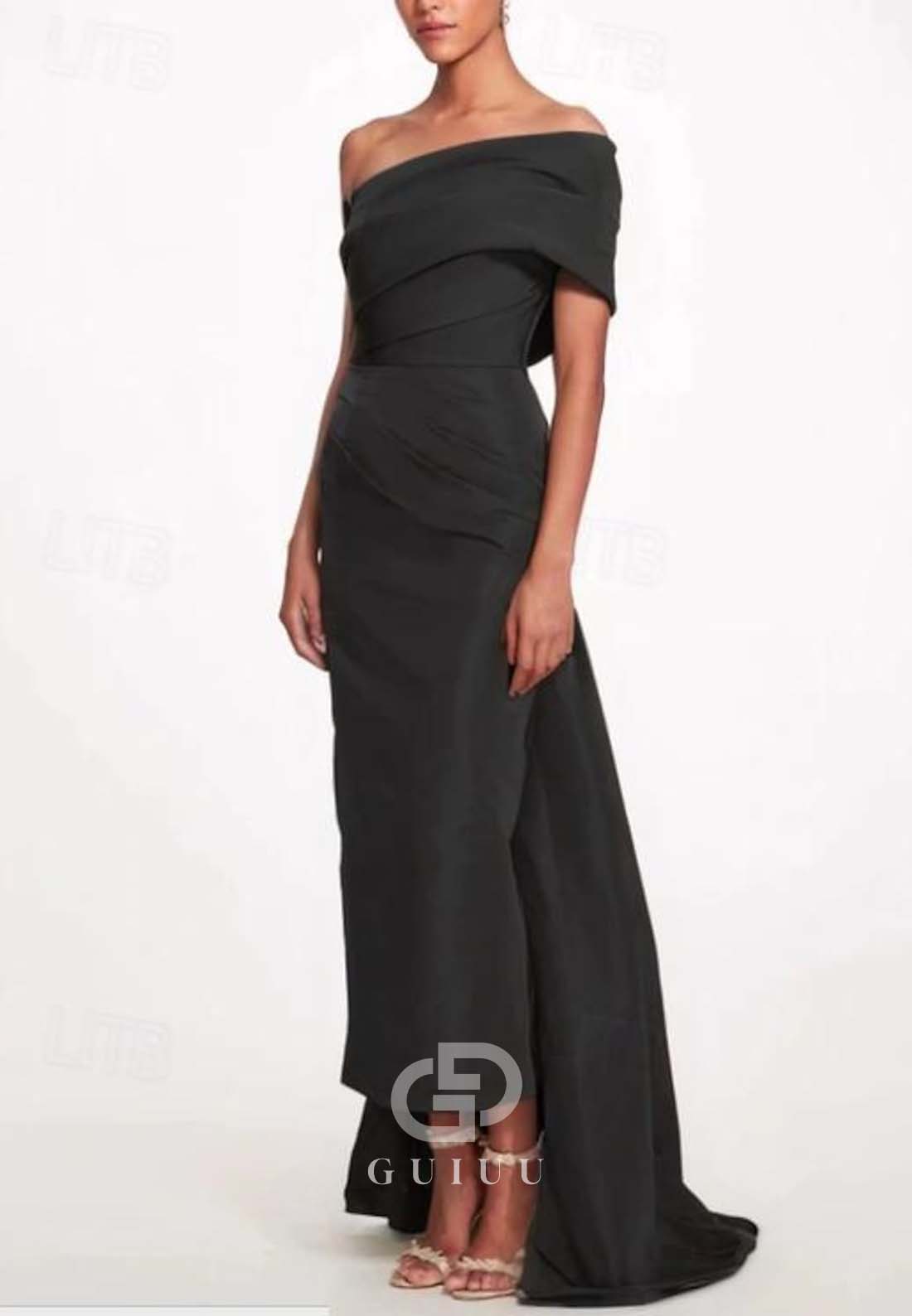 One Shoulder Cap Sleeve Ruched Floor-Length Evening Dress