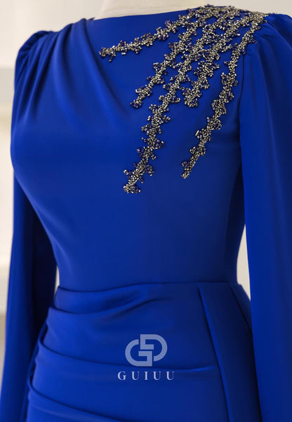 Elegant A-Line Long Sleeves Scoop Appliques Evening Dress