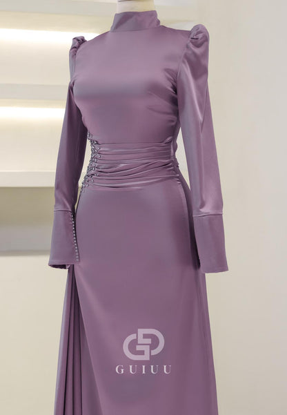 Charming A-Line High Neck Long Sleeves Pearls Evening Dress