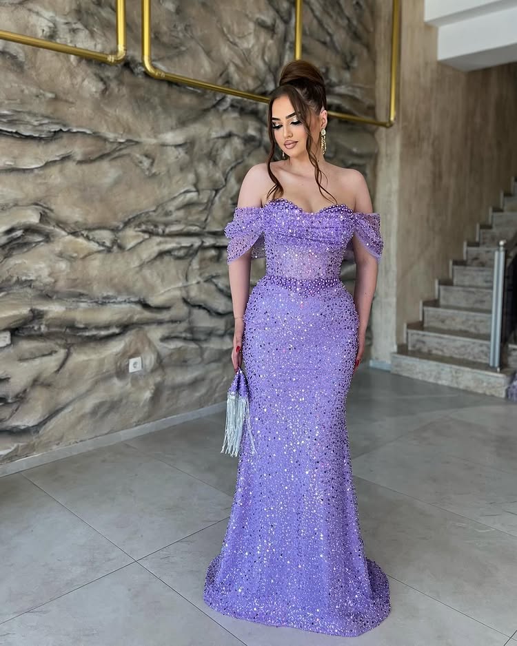 G3275 - Chic & Modern Beaded Off-Shoulder Pleats Champagne Party Prom Evening Dresses