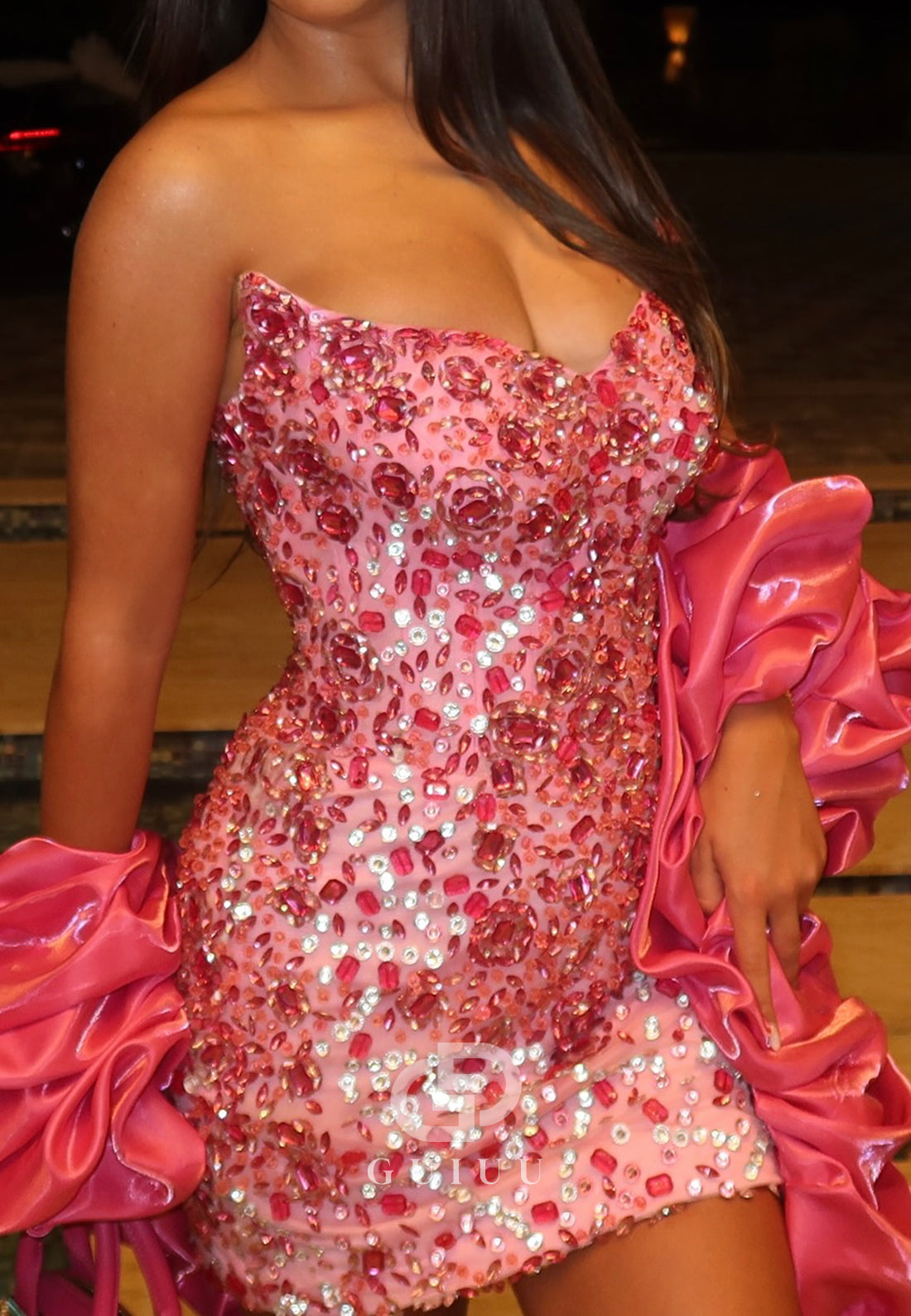 Blushing Pink Strapless Sleevelss Beads Mini Homecoming Dress