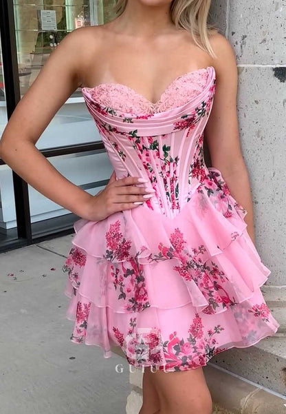 A-Line Strapless Sleeveless Ruffles Corset Homecoming Dress