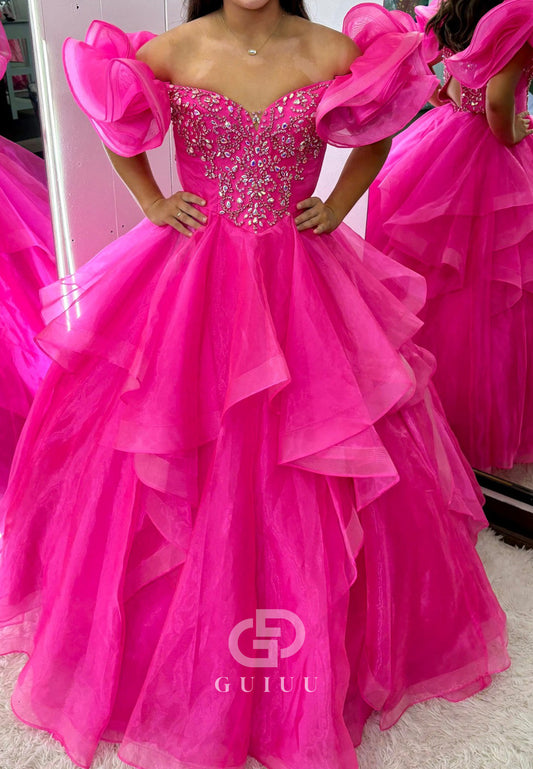 Candy Pink  Sleeveless Strapless Ruffles Lace Prom Dress