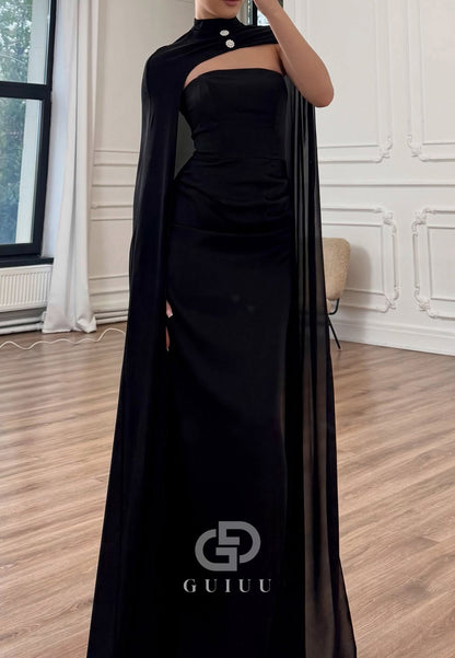 Simple Cape Sleeveless Strapless A-Line Prom Dress